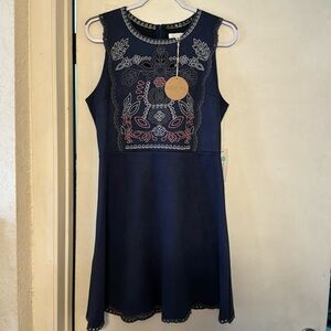 STITCHFIX August Mist Embroidered Faux Suede FitnFlare Dress